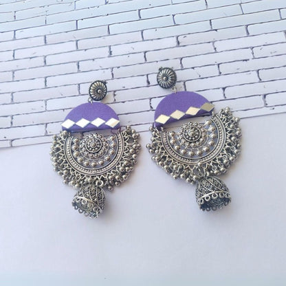 Purple Oxidized Mirror Heavy Jhumka | Verified Sustainable by Brown Living™