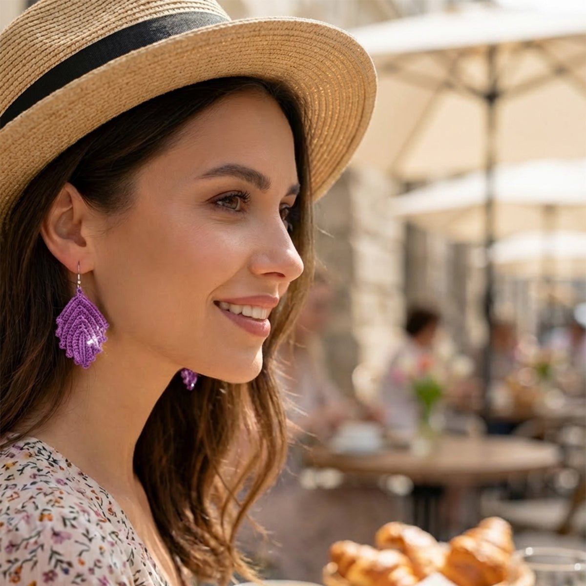 Purple Rain Earrings | Hand Crochet Earrings – Jewellery on Brown Living™. SKU: AM-EAR-PurpleRain. Img 2.