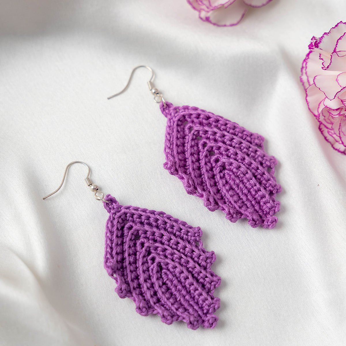 Purple Rain Earrings | Hand Crochet Earrings – Jewellery on Brown Living™. SKU: AM-EAR-PurpleRain. Img 1.