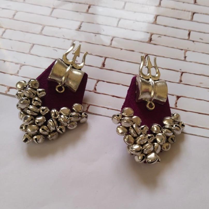 Purple Trishul Earrings with Ghungroos | Verified Sustainable by Brown Living™