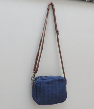 Quilted Indigo Linen Sling Bag | Lightweight Handmade Crossbody Bag – Sling Bag on Brown Living™. SKU: KRBL06. Img 3.