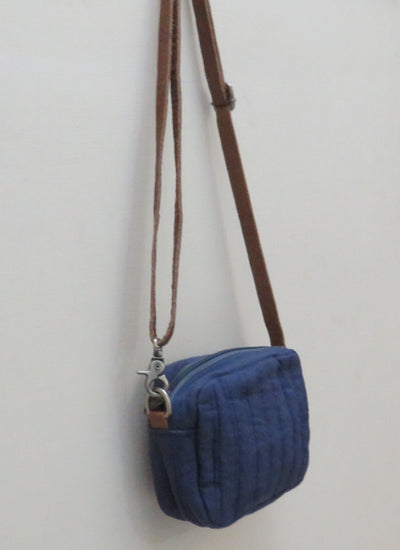 Quilted Indigo Linen Sling Bag | Lightweight Handmade Crossbody Bag – Sling Bag on Brown Living™. SKU: KRBL06. Img 4.