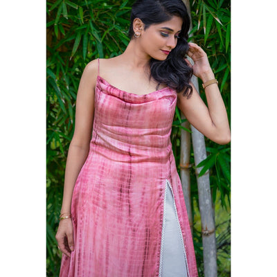 Quinn Cowl Kurti | Draped Satin Kurti for Women | Modern Ethnic Wear – Womens Ethnic Sets on Brown Living™. SKU: TMS0161-XS. Img 2.
