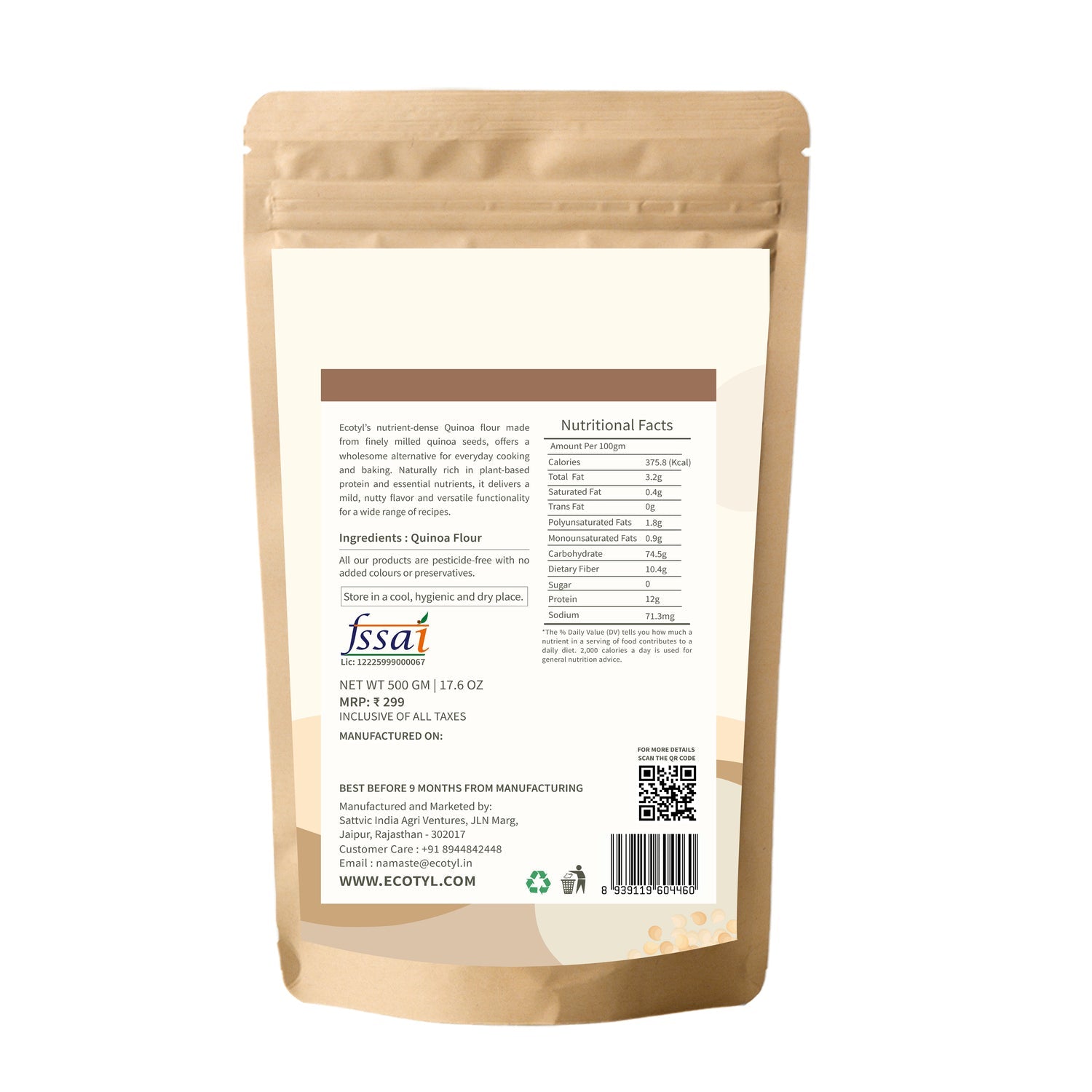 Quinoa Flour | High Protein | Nutritious Flour | 500g – Healthy Snacks on Brown Living™. SKU: ECOTYL00050. Img 6.