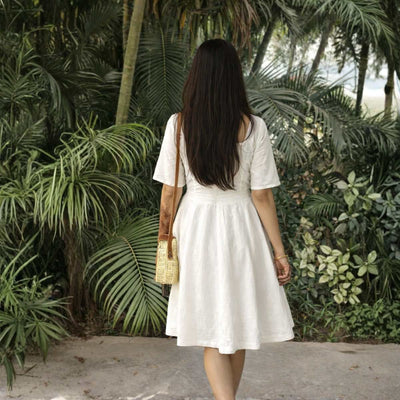 Rachlo White Hemp Dress For Women | Sustainable Everyday Wear – Womens Dress on Brown Living™. SKU: JDSRL6002XS. Img 2.