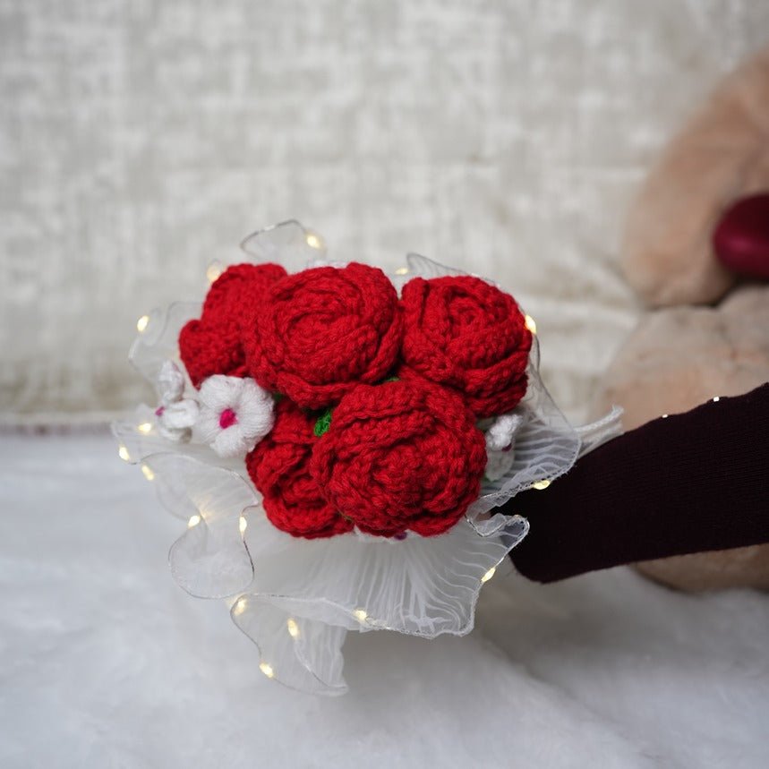 Radiant Red Crochet Rose Bloom | Handcrafted Floral Décor – Home Decor on Brown Living™. SKU: DF-396. Img 3.