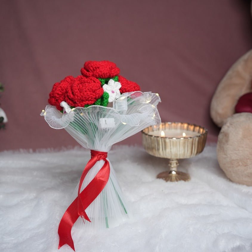 Radiant Red Crochet Rose Bloom | Handcrafted Floral Décor – Home Decor on Brown Living™. SKU: DF-396. Img 7.