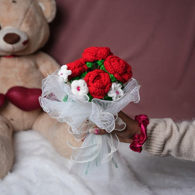 Radiant Red Crochet Rose Bloom | Handcrafted Floral Décor – Home Decor on Brown Living™. SKU: DF-396. Img 5.