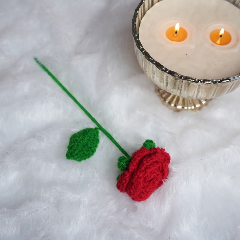 Radiant Red Crochet Rose Bloom | Handcrafted Floral Décor – Home Decor on Brown Living™. SKU: DF-396. Img 1.