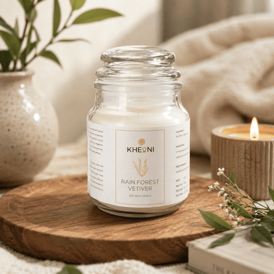 Rain Forest Vetiver Soy Wax Candle | Natural Aromatherapy Scented – Candles & Fragrances on Brown Living™. SKU: KHRVSWC-01. Img 3.