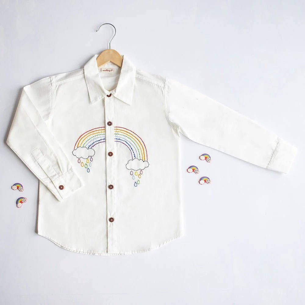 Rainbow Embroidered Cotton Shirt – Kids Shirts on Brown Living™. SKU: RECS - W01. Img 6.