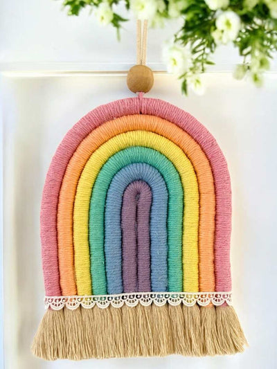 Rainbow Pastel Wall Hanging Décor – Aesthetic Boho Home Accent – Wall Decor on Brown Living™. SKU: RBWPWH013. Img 1.