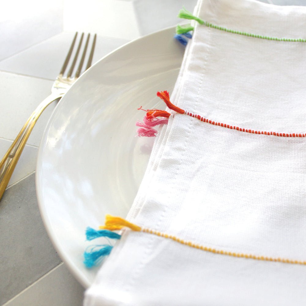 Rainbow Tassel Cotton Napkin – Dining Linen – Kitchen Linens on Brown Living™. SKU: NARB11. Img 1.
