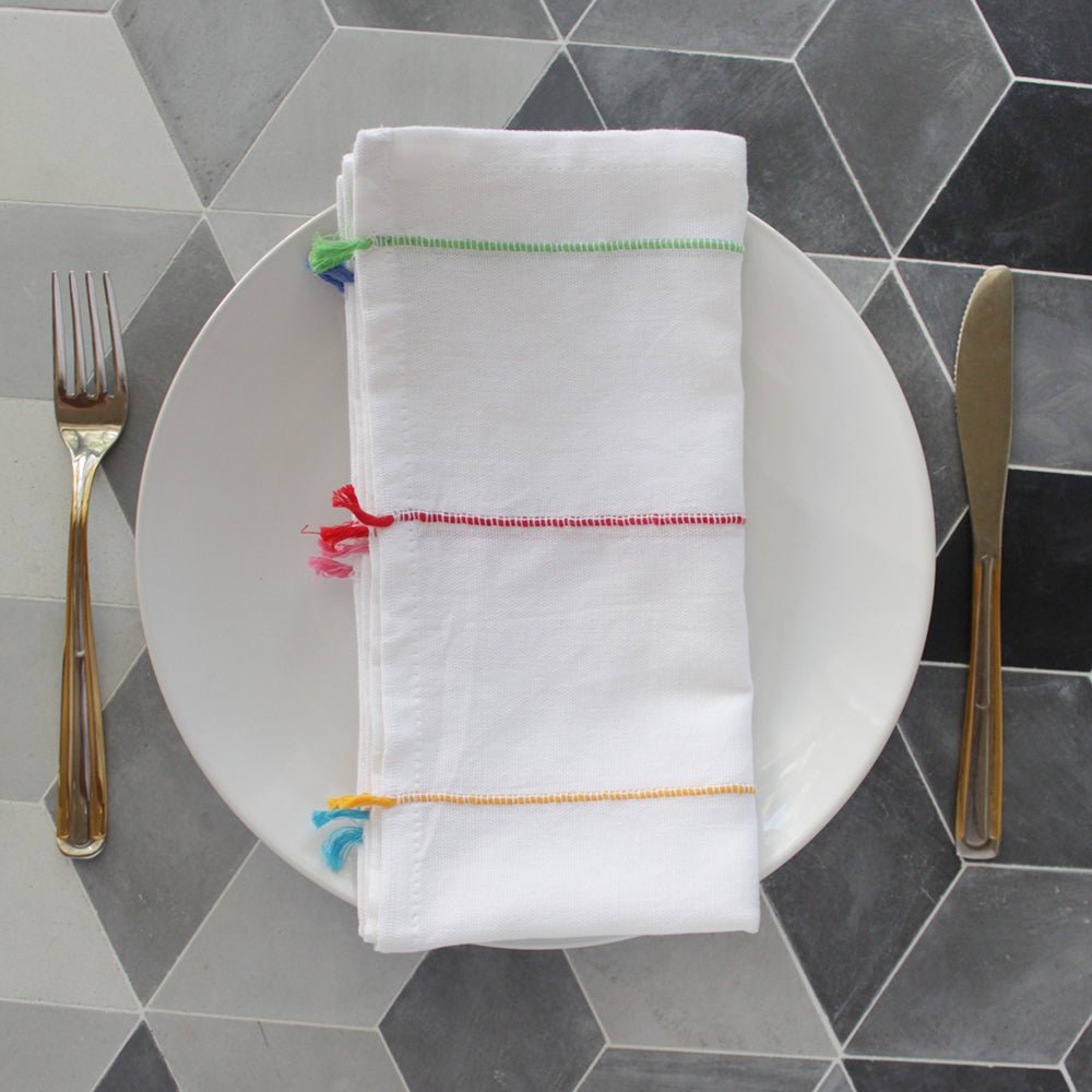 Rainbow Tassel Cotton Napkin – Dining Linen – Kitchen Linens on Brown Living™. SKU: NARB11. Img 3.