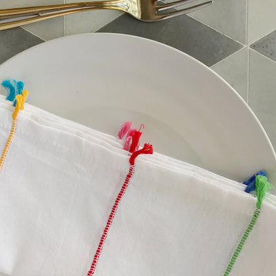 Rainbow Tassel Cotton Napkin – Dining Linen – Kitchen Linens on Brown Living™. SKU: NARB11. Img 2.
