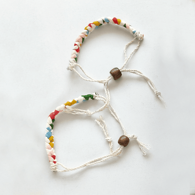 Rainbow Upcycled Fabric Bracelet – Gift on Brown Living™. SKU: WEFESTIVEBAND. Img 1.