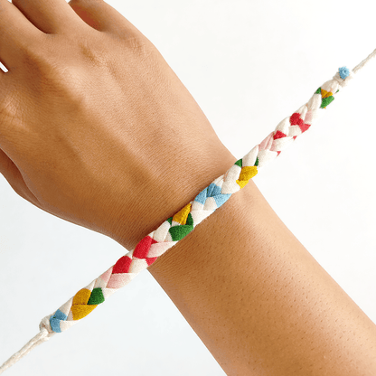 Rainbow Upcycled Fabric Bracelet – Gift by WEAR EQUAL available on Brown Living™. . SKU: WEFESTIVEBAND. Img 3.