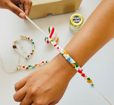 Rainbow Upcycled Fabric Rakhi – Rakhi on Brown Living™. SKU: WEFESTIVERAKHI. Img 3.