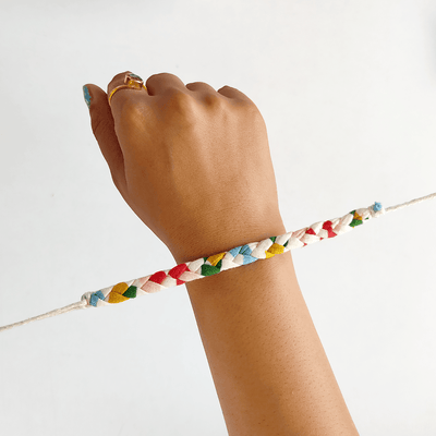 Rainbow Upcycled Fabric Rakhi – Rakhi on Brown Living™. SKU: WEFESTIVERAKHI. Img 4.