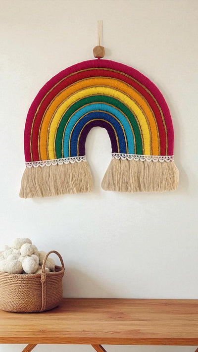 Rainbow Wall Hanging Décor – Solid Color Boho Home Accent Art – Wall Decor on Brown Living™. SKU: RBWWH012. Img 2.