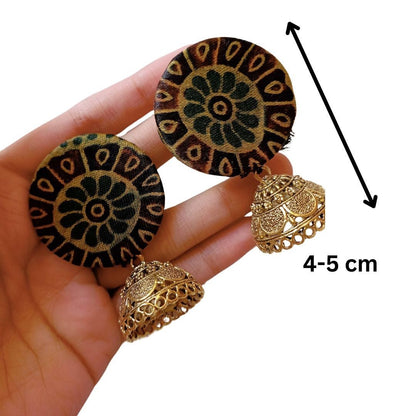 Rainvas Dark Green Printed Earrings with Golden Bottom | Verified Sustainable by Brown Living™