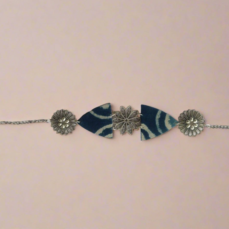 Rainvas Indigo Blue Print Choker in Oxidised Silver | Verified Sustainable by Brown Living™