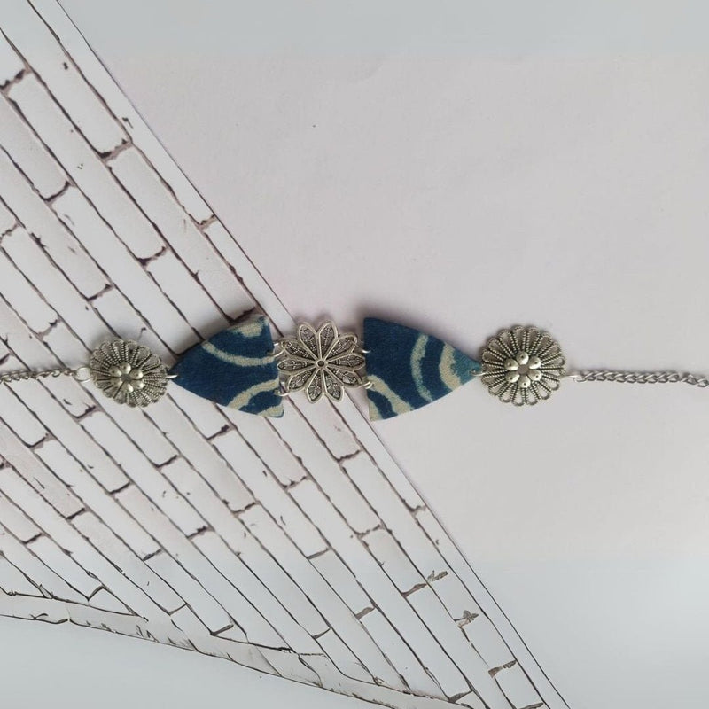 Rainvas Indigo Blue Print Choker in Oxidised Silver | Verified Sustainable by Brown Living™