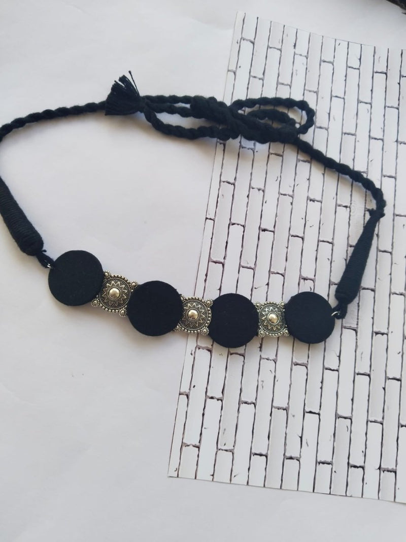 Rainvas Oxidized Silver Fabric Choker in Black | Verified Sustainable by Brown Living™