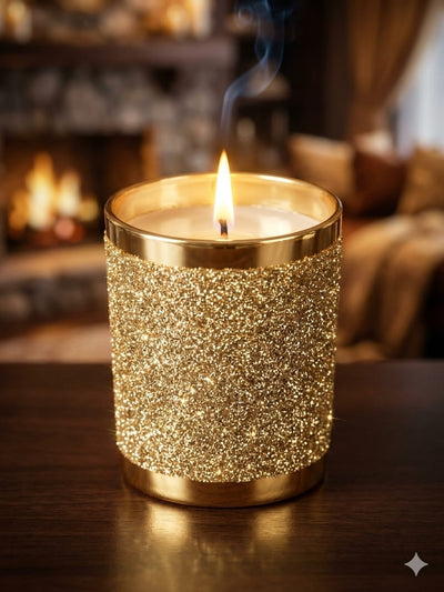 Rajnigandha Fragrance Shimmering Golden Candle – Candles & Fragrances on Brown Living™. SKU: SND2415. Img 4.