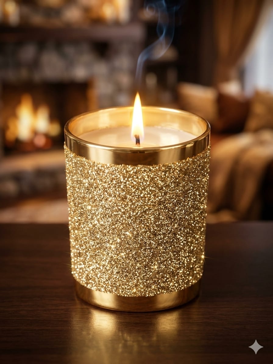 Rajnigandha Fragrance Shimmering Golden Candle – Candles & Fragrances on Brown Living™. SKU: SND2415. Img 4.