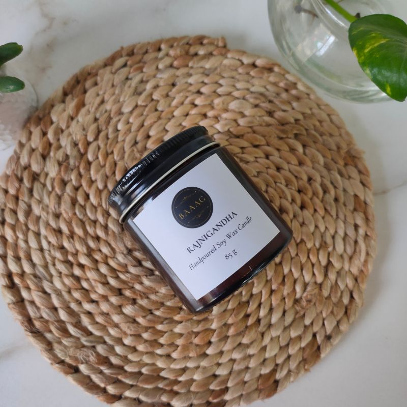 Rajnigandha Scented Soy Wax Candle – Natural & Eco - Friendly – Candles & Fragrances on Brown Living™. SKU: BGSC000009. Img 1.