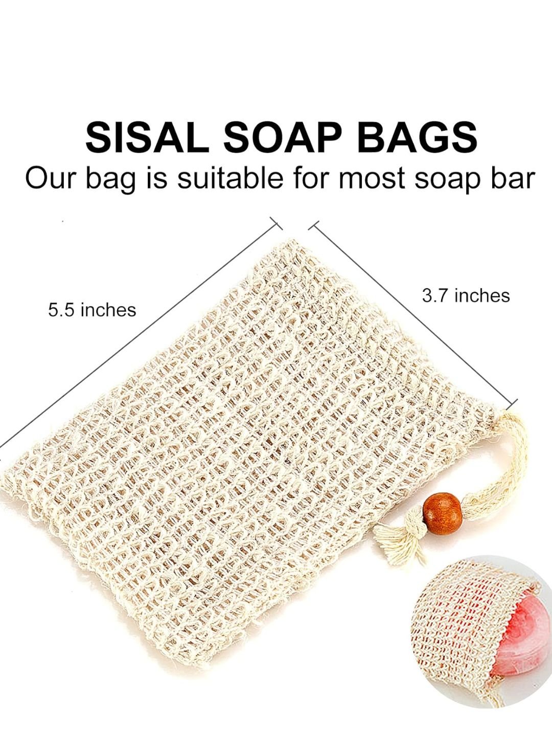 Ramie Soap Saver Pouch Pack of 2 | Natural Fibre Soap Bags – Bath Accessories on Brown Living™. SKU: KOE015-SS-2. Img 3.