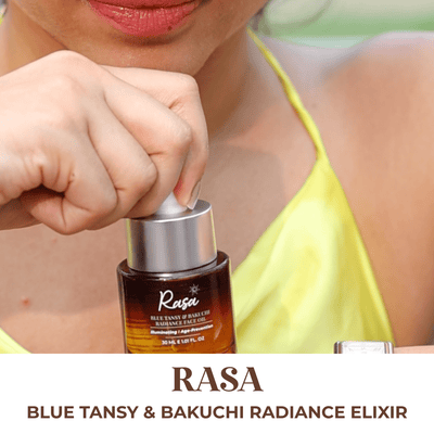 Rasa - Blue Tansy & Bakuchi Radiance Elixir – Face Serum on Brown Living™. SKU: ORG-RASA-30. Img 6.