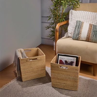 Rattan Clayton Basket – Natural Handmade Storage Basket – Baskets & Boxes on Brown Living™. SKU: ClaytonBasket. Img 1.