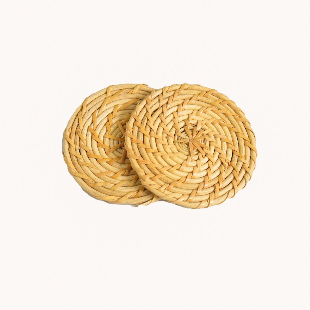Rattan Coasters | Handwoven, Eco - Friendly Drink Mats – Table Linens by AJAARA available on Brown Living™. Pack Of 2 . SKU: SYMTA003 - 2. Img 5.