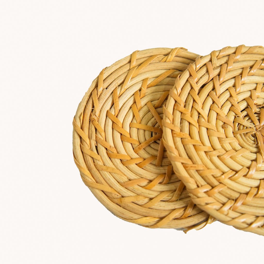 Rattan Coasters | Handwoven, Eco - Friendly Drink Mats – Table Linens by AJAARA available on Brown Living™. Pack Of 6 . SKU: SYMTAS003 - 6. Img 3.