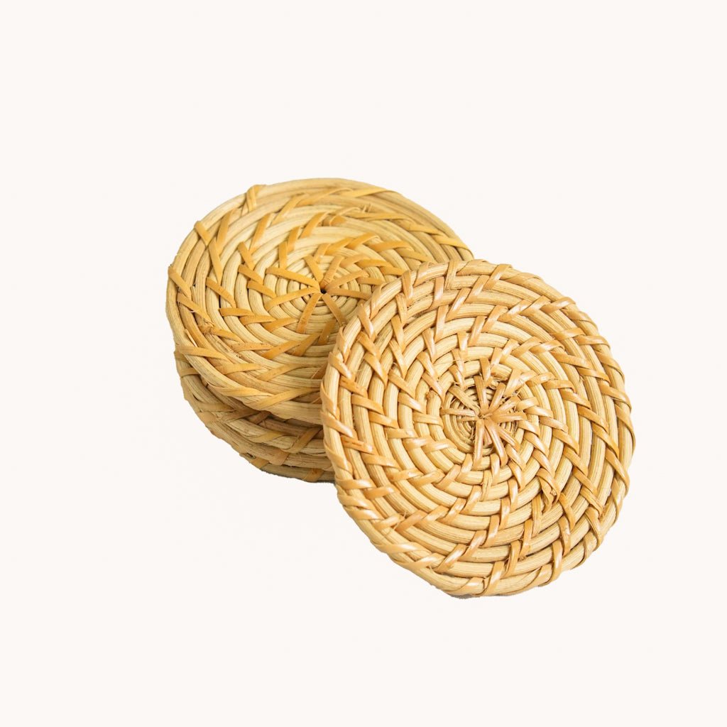 Rattan Coasters | Handwoven, Eco - Friendly Drink Mats – Table Linens by AJAARA available on Brown Living™. Pack Of 6 . SKU: SYMTAS003 - 6. Img 4.