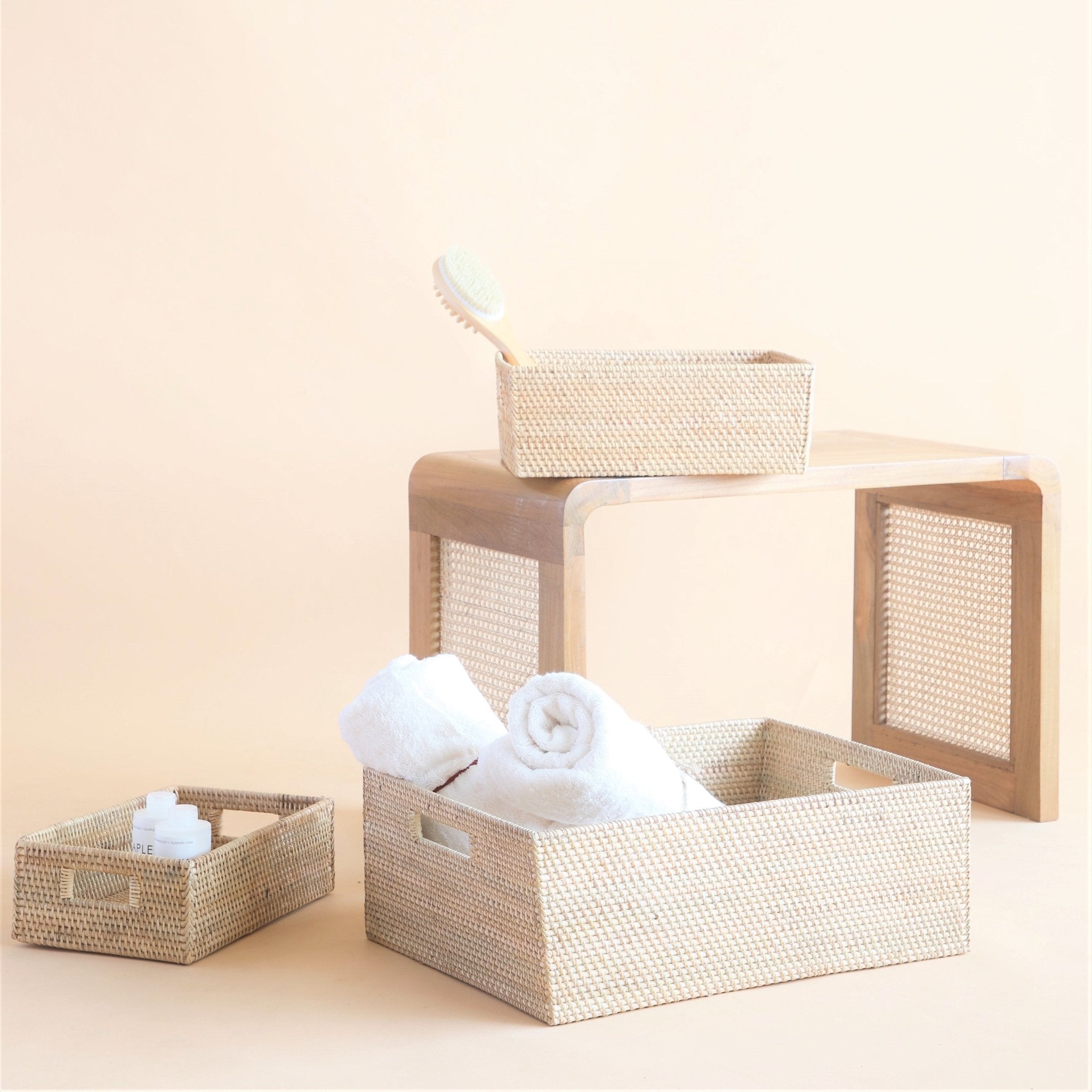 Rattan Helsinki Basket – Handmade Woven Storage Basket – Baskets & Boxes on Brown Living™. SKU: HelsinkiBasketSmall. Img 2.