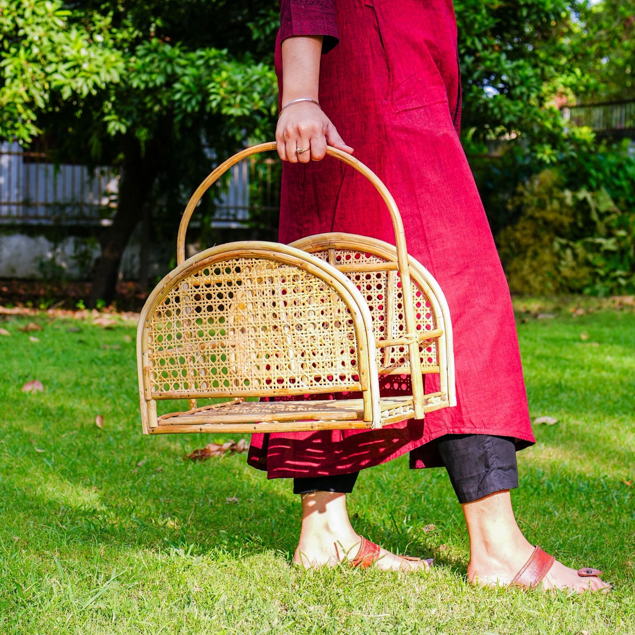 Rattan Jaal Magazine & Book Holder – Stylish & Functional Organizer – Organizers on Brown Living™. SKU: SYMMH001. Img 1.