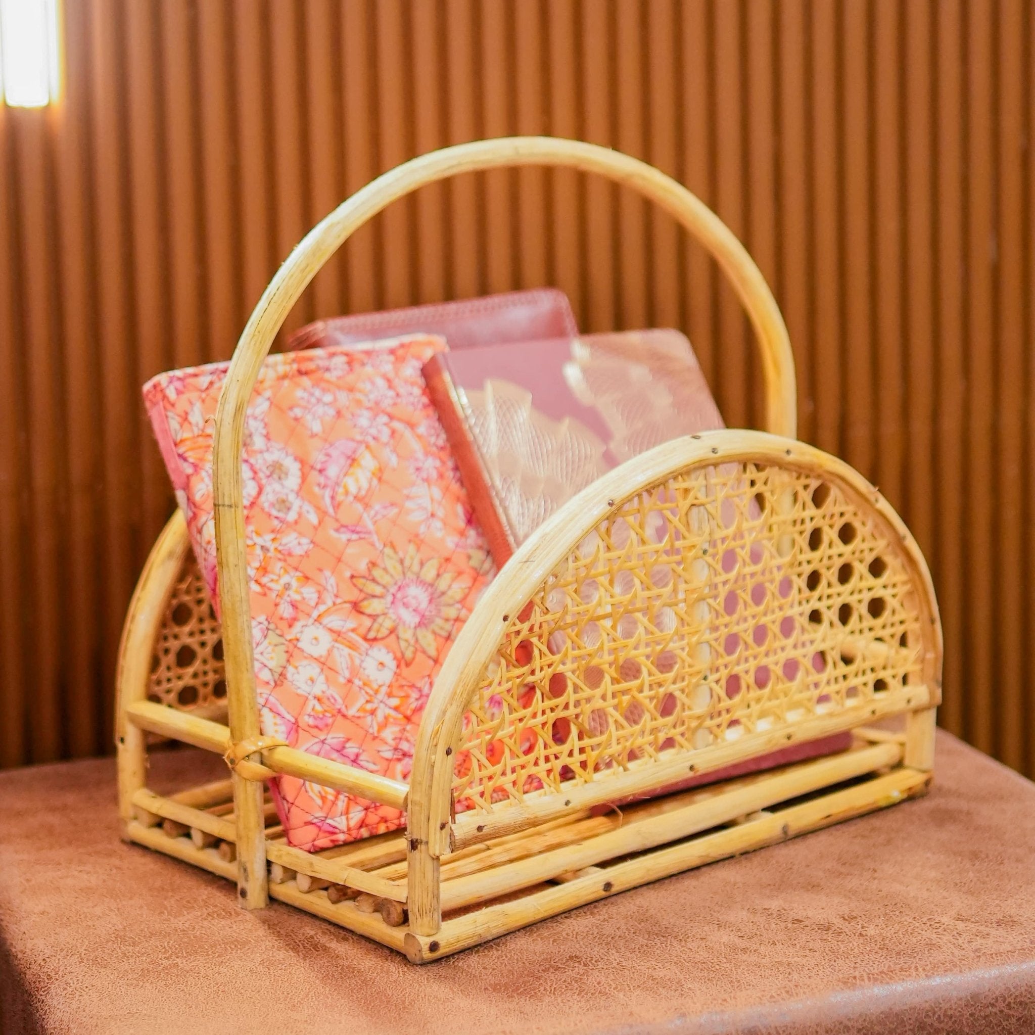 Rattan Jaal Magazine & Book Holder – Stylish & Functional Organizer – Organizers on Brown Living™. SKU: SYMMH002. Img 2.