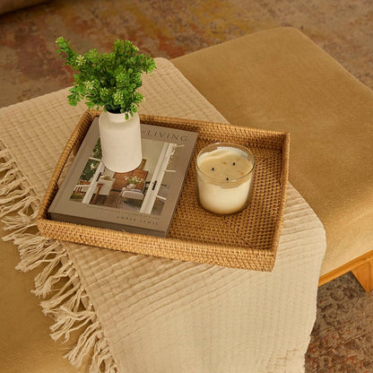 Rattan Manila Tray – Handwoven Sustainable Serving & Décor Tray – Home Decor on Brown Living™. SKU: ManilaRectangleTraySmall. Img 1.