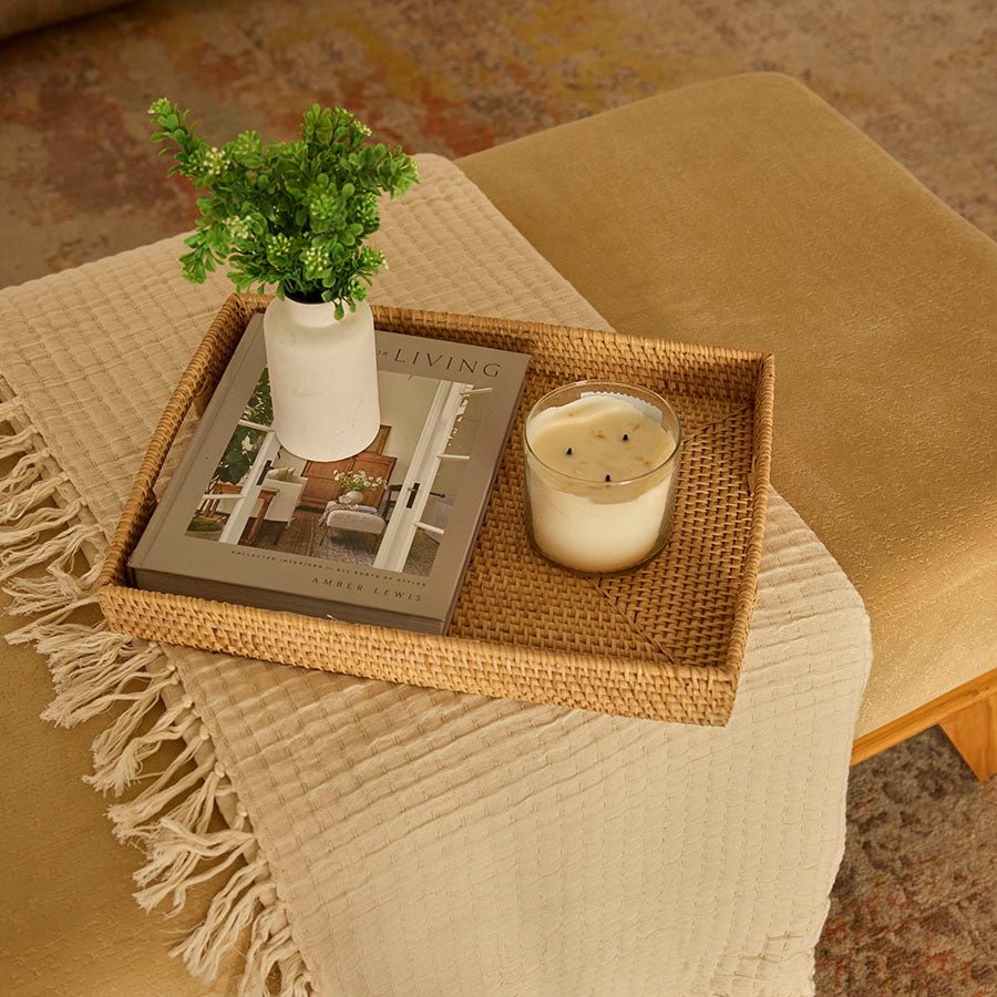 Rattan Manila Tray – Handwoven Sustainable Serving & Décor Tray – Home Decor on Brown Living™. SKU: ManilaRectangleTraySmall. Img 1.