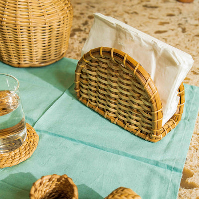 Rattan Napkin Holder | Handmade, Eco - Friendly Table Organizer – Table Essentials on Brown Living™. SKU: SYMTA005. Img 1.
