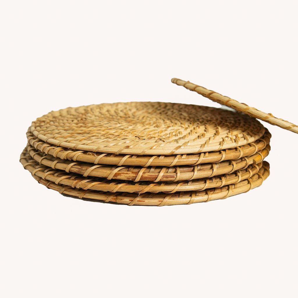 Rattan Table Mats | Handwoven, Eco - Friendly Dining Placemats – Table Linens by AJAARA available on Brown Living™. Pack Of 6 . SKU: SYMTAS001 - 6. Img 2.