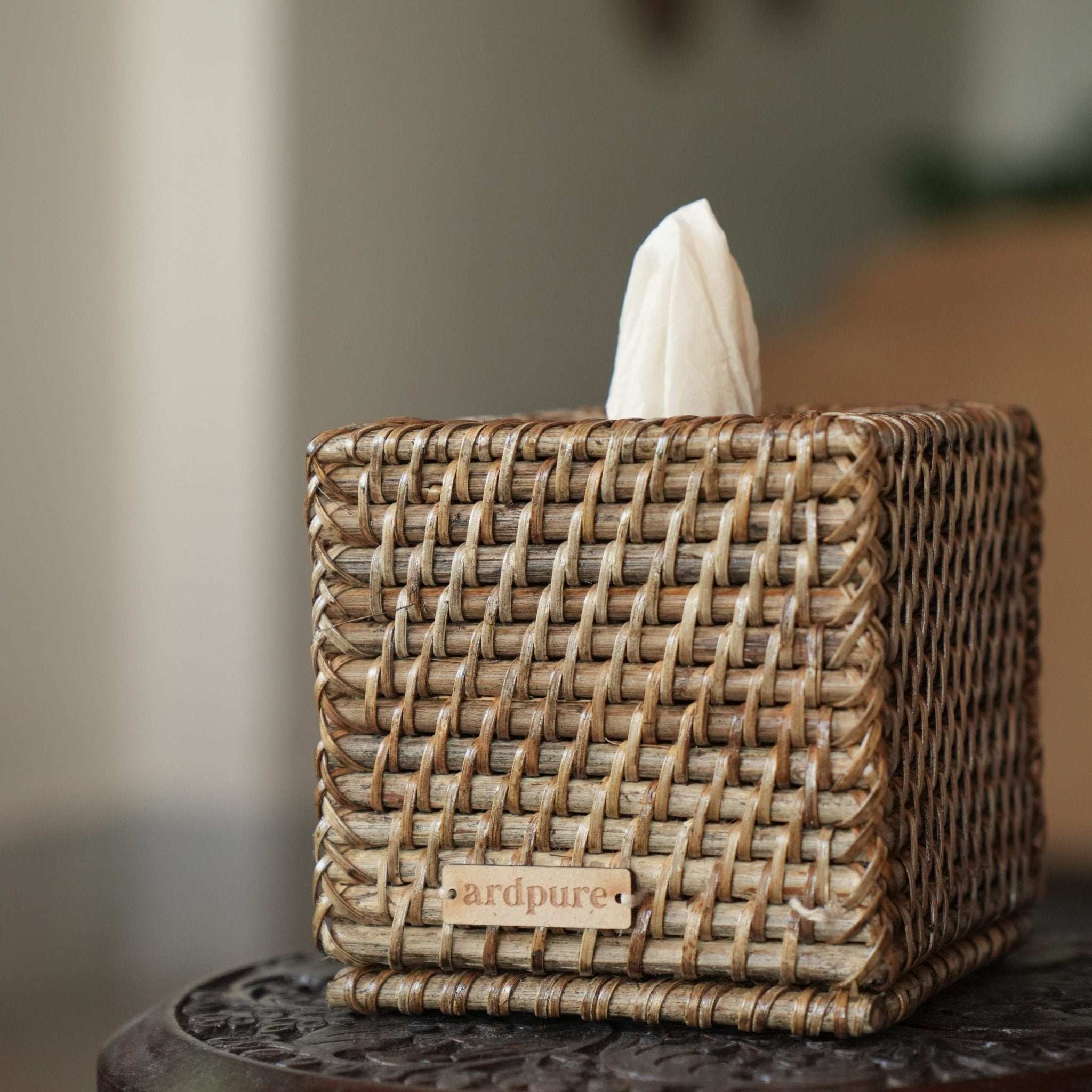 Rattan Tissue Box | Handwoven Natural Cane Tissue Holder – Home Decor on Brown Living™. SKU: 702R. Img 1.