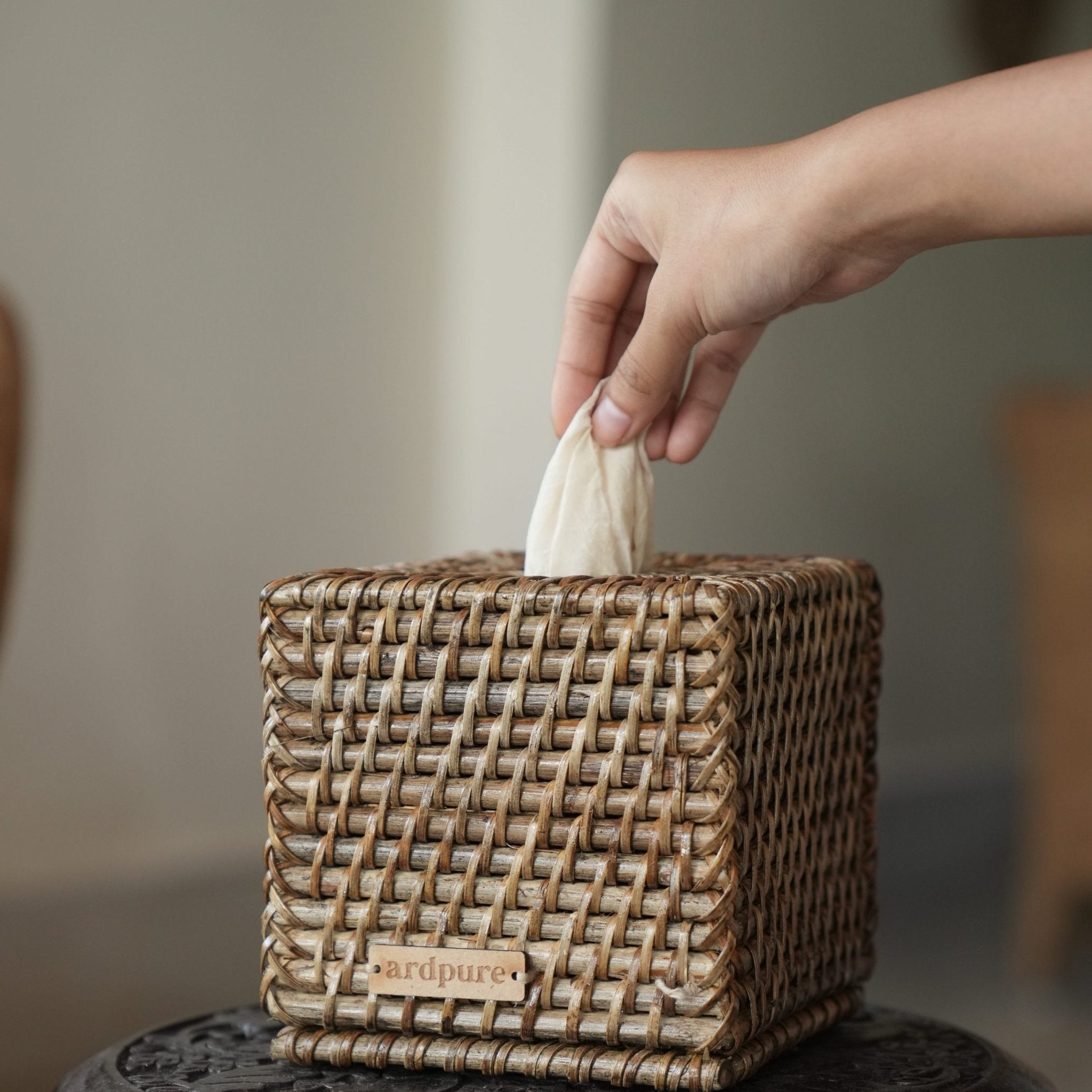 Rattan Tissue Box | Handwoven Natural Cane Tissue Holder – Home Decor on Brown Living™. SKU: 702R. Img 2.