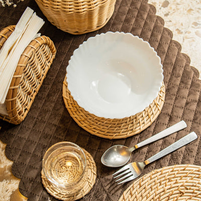 Rattan Trivets (Set of 2) | Handwoven, Heat - Resistant Table Mats – Table Linens on Brown Living™. SKU: SYMTA002. Img 1.