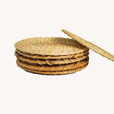 Rattan Trivets (Set of 6) | Handmade, Eco - Friendly & Heat - Resistant – Table Linens on Brown Living™. SKU: SYMTAS002. Img 1.