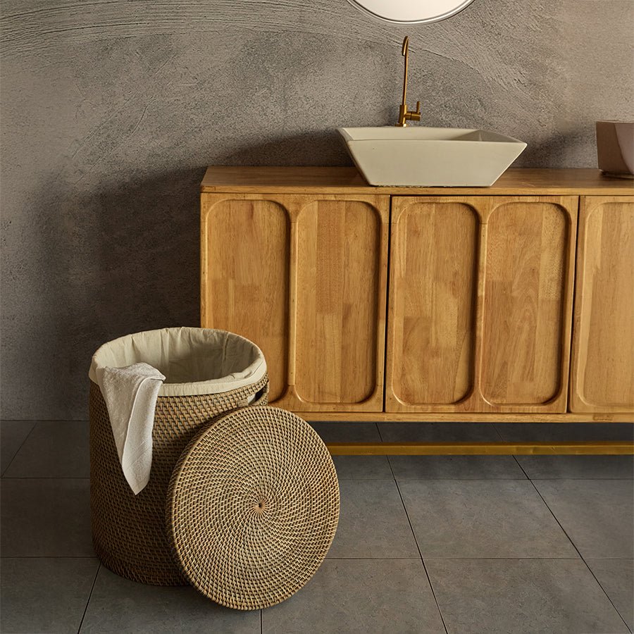Rattan Turin Basket Grey with Lining – Handmade Eco - Friendly Storage – Home Decor on Brown Living™. SKU: TurinBasketGreywithlining. Img 1.