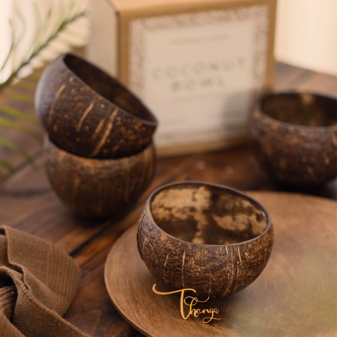 Raw Natural Coconut Shell Bowl- 350ml (Set of 2) by Thenga – Brown Living™